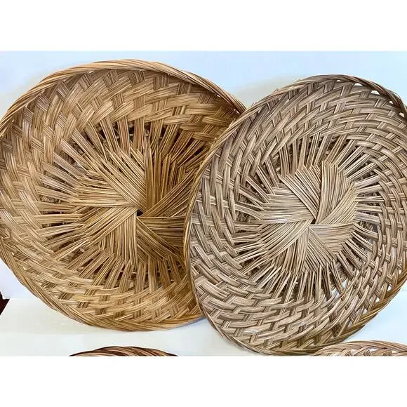Large Wicker Basket Tray Chargers 18” 16” 14” Set of 6 Round Boho Wall Decor